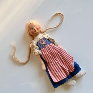 Vintage Austrian Baitz Blushing Girl Doll with Long Braids & Sleepy Eyes